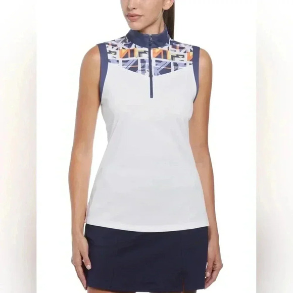 Callaway Women Geo Print Golf Polo Sleeveless‎ Sun Protection Drifit L NW0T $78 - Picture 1 of 10